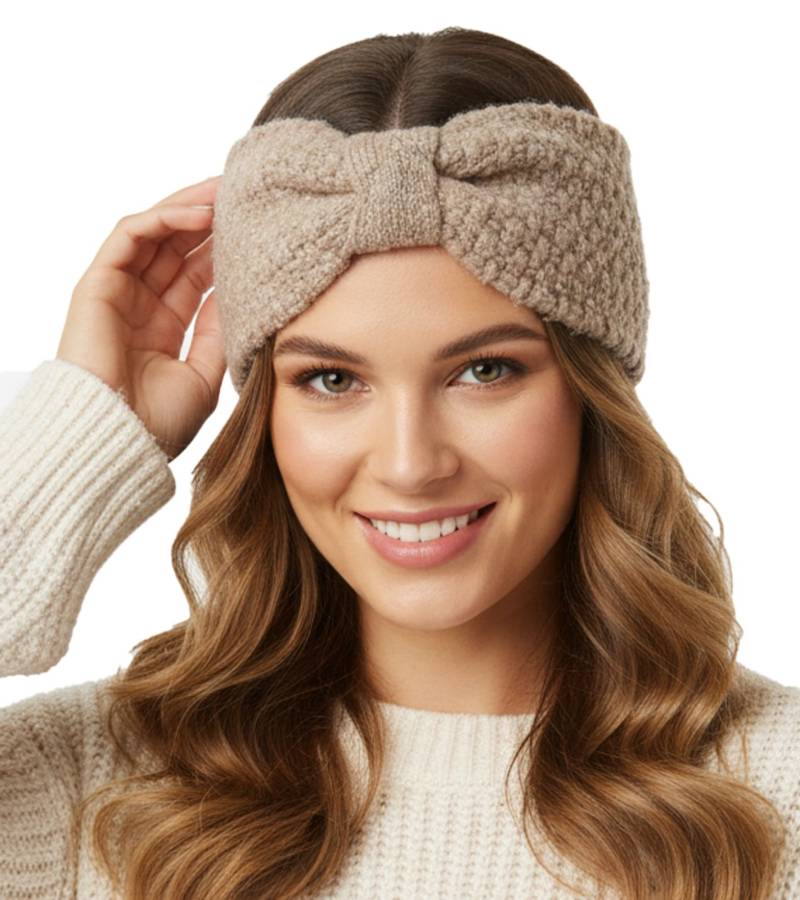 ZWILLINGSHERZ Strick-Stirnband Woll-Stirnband Kopfbedeckung Grobstrick Winter-Stirnband Accessoire 8007 Dunkel-Beige von ZWILLINGSHERZ