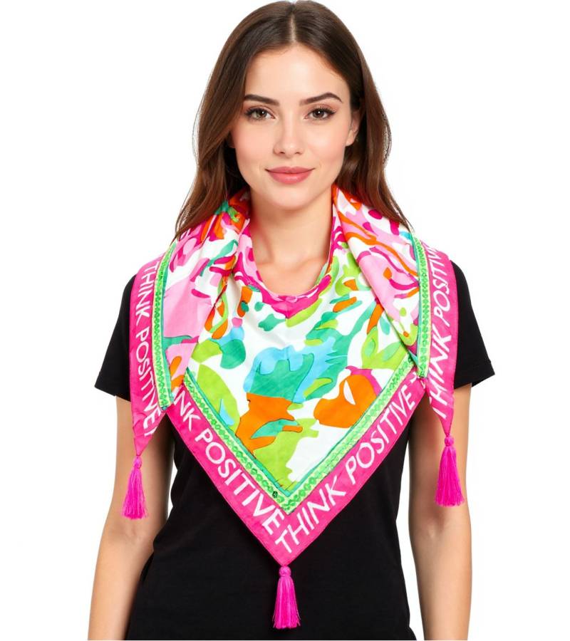 ZWILLINGSHERZ Think Positive Dreiecks-Tuch mit buntem Blütenmuster und Pailletten Mode-Tuch 30011-64 Grün/Pink/Bunt von ZWILLINGSHERZ