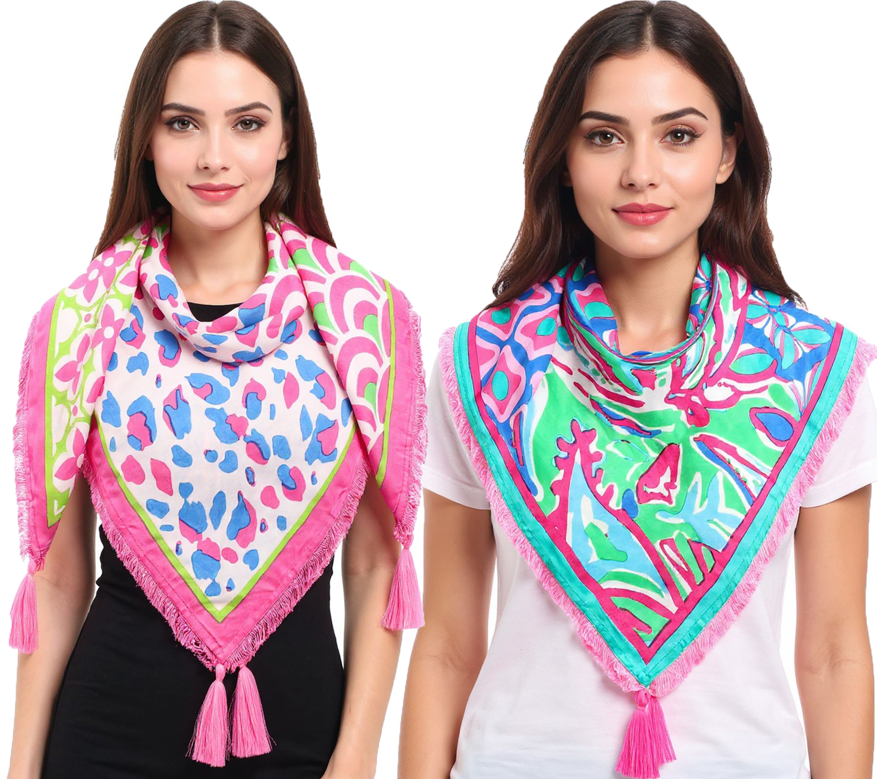 ZWILLINGSHERZ Vierecks-Tuch mit Animal-Print, Blumen und Ornamenten Mode-Tuch 3016Q-0609 Pink/Blau/Grün oder Blau/Pink/Bunt von ZWILLINGSHERZ