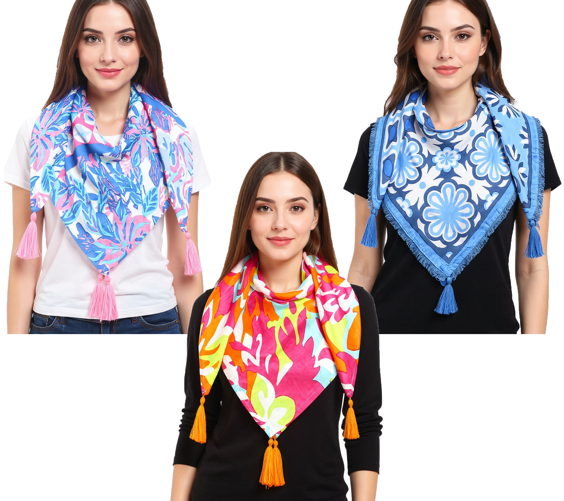 ZWILLINGSHERZ Vierecks-Tuch mit Blumen und Ornamenten Mode-Tuch Retro 3016Q Blau/Pink, Blau/Weiß oder Pink/Bunt von ZWILLINGSHERZ