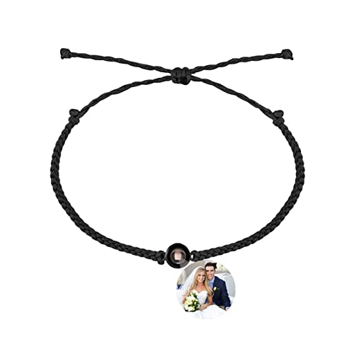 ZWINNER Personalisierte Projektion Armband benutzerdefinierte Foto-Armband 100 Sprachen LIEBE Armband Jahrestag für Männer Geschenke(Schwarz + Schwarzes Seil) von ZWINNER