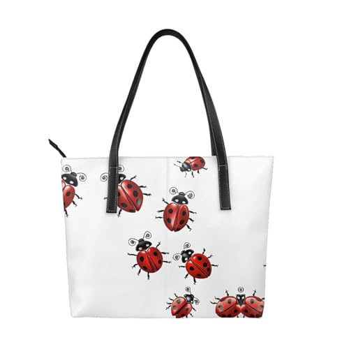 Art Ladybug Tracks Print Handtasche aus hochwertigem PU-Leder, wasserdicht und langlebig, perfekt für Reisen, Arbeit und Freizeit, Schwarz, Einheitsgröße Art Ladybug Tracks Print Handtasche aus hochwertigem PU-Leder, wasserdicht und langlebig, perfekt für Reisen, Arbeit und Freizeit, Schwarz, Einheitsgröße von ZWLPNZZD