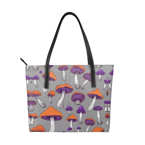 Bright Mushrooms Handtasche mit Kunstdruck, hochwertiges PU-Leder, wasserdicht und langlebig, perfekt für Reisen, Arbeit und Freizeit, Schwarz, Einheitsgröße Bright Mushrooms Handtasche mit Kunstdruck, hochwertiges PU-Leder, wasserdicht und langlebig, perfekt für Reisen, Arbeit und Freizeit, Schwarz, Einheitsgröße von ZWLPNZZD