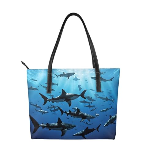 Hammerhead Handtasche mit Hai-Aufdruck, hochwertiges PU-Leder, wasserdicht und langlebig, perfekt für Reisen, Arbeit und Freizeit, Schwarz, Einheitsgröße Hammerhead Handtasche mit Hai-Aufdruck, hochwertiges PU-Leder, wasserdicht und langlebig, perfekt für Reisen, Arbeit und Freizeit, Schwarz, Einheitsgröße von ZWLPNZZD