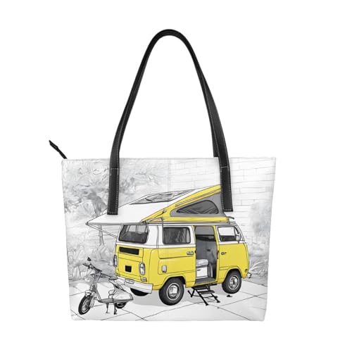 Handtasche mit Aufdruck "Happy Campers" aus hochwertigem PU-Leder, wasserdicht und langlebig, perfekt für Reisen, Arbeit und Freizeit, Schwarz, Einheitsgröße Handtasche mit Aufdruck "Happy Campers" aus hochwertigem PU-Leder, wasserdicht und langlebig, perfekt für Reisen, Arbeit und Freizeit, Schwarz, Einheitsgröße von ZWLPNZZD