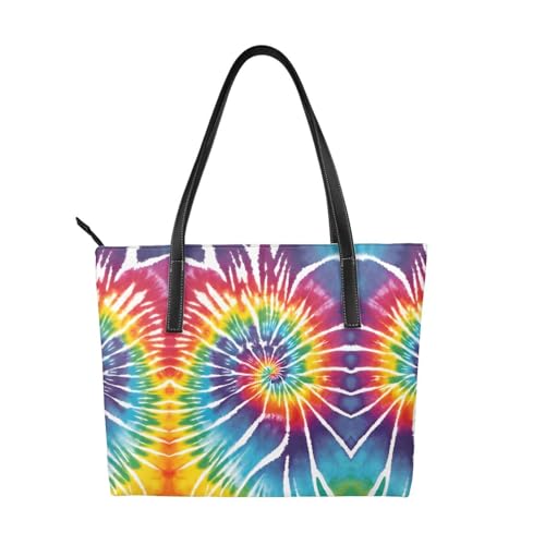Handtasche mit Batikmuster und Regenbogen-Druck, hochwertiges PU-Leder, wasserdicht und langlebig, perfekt für Reisen, Arbeit und Freizeit, Schwarz, Einheitsgröße Handtasche mit Batikmuster und Regenbogen-Druck, hochwertiges PU-Leder, wasserdicht und langlebig, perfekt für Reisen, Arbeit und Freizeit, Schwarz, Einheitsgröße von ZWLPNZZD