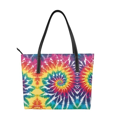 Handtasche mit Batikmuster und Regenbogen-Druck, hochwertiges PU-Leder, wasserdicht und langlebig, perfekt für Reisen, Arbeit und Freizeit, Schwarz, Einheitsgröße Handtasche mit Batikmuster und Regenbogen-Druck, hochwertiges PU-Leder, wasserdicht und langlebig, perfekt für Reisen, Arbeit und Freizeit, Schwarz, Einheitsgröße von ZWLPNZZD