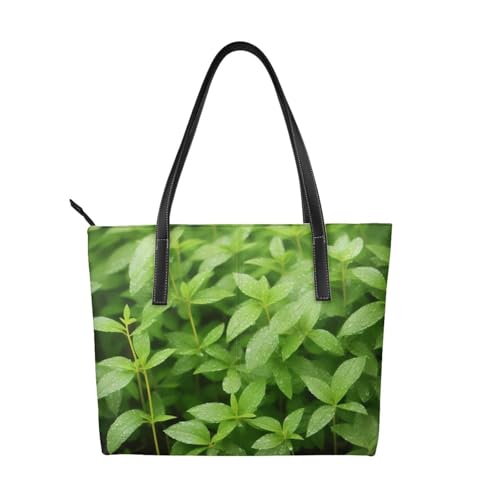 Handtasche mit Blattmotiv und Regendruck, hochwertiges PU-Leder, wasserdicht und langlebig, perfekt für Reisen, Arbeit und Freizeit, Schwarz, Einheitsgröße von ZWLPNZZD