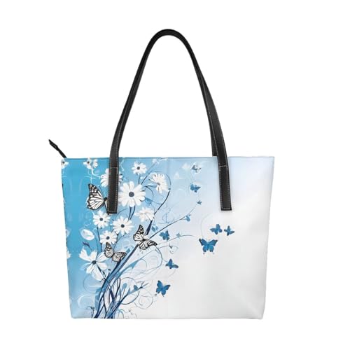 Handtasche mit Blumen- und Schmetterlings-Aufdruck, hochwertiges PU-Leder, wasserdicht und langlebig, perfekt für Reisen, Arbeit und Freizeit, Schwarz, Einheitsgröße Handtasche mit Blumen- und Schmetterlings-Aufdruck, hochwertiges PU-Leder, wasserdicht und langlebig, perfekt für Reisen, Arbeit und Freizeit, Schwarz, Einheitsgröße von ZWLPNZZD