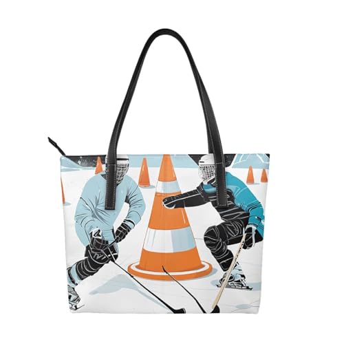 Handtasche mit Eishockey-Muster, hochwertiges PU-Leder, wasserdicht und langlebig, perfekt für Reisen, Arbeit und Freizeit, Schwarz, Einheitsgröße Handtasche mit Eishockey-Muster, hochwertiges PU-Leder, wasserdicht und langlebig, perfekt für Reisen, Arbeit und Freizeit, Schwarz, Einheitsgröße von ZWLPNZZD