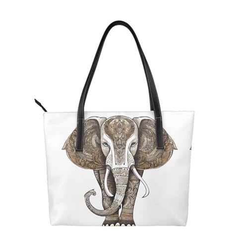 Handtasche mit Elefant mit Kunstdruck, hochwertiges PU-Leder, wasserdicht und langlebig, perfekt für Reisen, Arbeit und Freizeit, Schwarz, Einheitsgröße Handtasche mit Elefant mit Kunstdruck, hochwertiges PU-Leder, wasserdicht und langlebig, perfekt für Reisen, Arbeit und Freizeit, Schwarz, Einheitsgröße von ZWLPNZZD