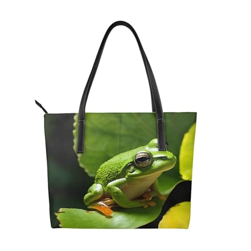 Handtasche mit Frosch- und Regendruck, hochwertiges PU-Leder, wasserdicht und langlebig, perfekt für Reisen, Arbeit und Freizeit, Schwarz, Einheitsgröße Handtasche mit Frosch- und Regendruck, hochwertiges PU-Leder, wasserdicht und langlebig, perfekt für Reisen, Arbeit und Freizeit, Schwarz, Einheitsgröße von ZWLPNZZD
