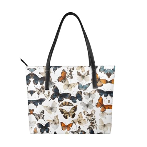 Handtasche mit Frühlingsblumen-Schmetterlings-Druck, hochwertiges PU-Leder, wasserdicht und langlebig, perfekt für Reisen, Arbeit und Freizeit, Schwarz, Einheitsgröße Handtasche mit Frühlingsblumen-Schmetterlings-Druck, hochwertiges PU-Leder, wasserdicht und langlebig, perfekt für Reisen, Arbeit und Freizeit, Schwarz, Einheitsgröße von ZWLPNZZD