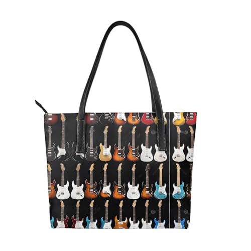 Handtasche mit Gitarrenmuster, hochwertiges PU-Leder, wasserdicht und langlebig, perfekt für Reisen, Arbeit und Freizeit, Schwarz, Einheitsgröße Handtasche mit Gitarrenmuster, hochwertiges PU-Leder, wasserdicht und langlebig, perfekt für Reisen, Arbeit und Freizeit, Schwarz, Einheitsgröße von ZWLPNZZD