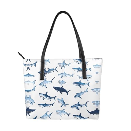 Handtasche mit Hai-Aufdruck, hochwertiges PU-Leder, wasserdicht und langlebig, perfekt für Reisen, Arbeit und Freizeit, Schwarz, Einheitsgröße Handtasche mit Hai-Aufdruck, hochwertiges PU-Leder, wasserdicht und langlebig, perfekt für Reisen, Arbeit und Freizeit, Schwarz, Einheitsgröße von ZWLPNZZD