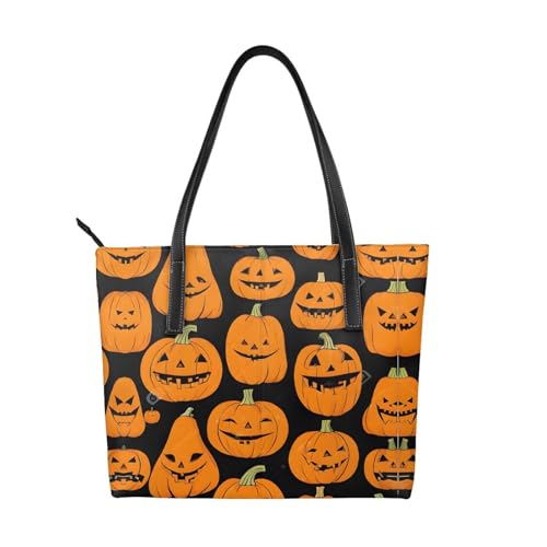 Handtasche mit Halloween-Kürbis-Muster, hochwertiges PU-Leder, wasserdicht und langlebig, perfekt für Reisen, Arbeit und Freizeit, Schwarz, Einheitsgröße Handtasche mit Halloween-Kürbis-Muster, hochwertiges PU-Leder, wasserdicht und langlebig, perfekt für Reisen, Arbeit und Freizeit, Schwarz, Einheitsgröße von ZWLPNZZD