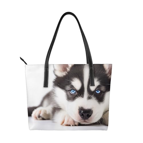 Handtasche mit Husky-Motiv, hochwertiges PU-Leder, wasserdicht und langlebig, perfekt für Reisen, Arbeit und Freizeit, Schwarz, Einheitsgröße Handtasche mit Husky-Motiv, hochwertiges PU-Leder, wasserdicht und langlebig, perfekt für Reisen, Arbeit und Freizeit, Schwarz, Einheitsgröße von ZWLPNZZD