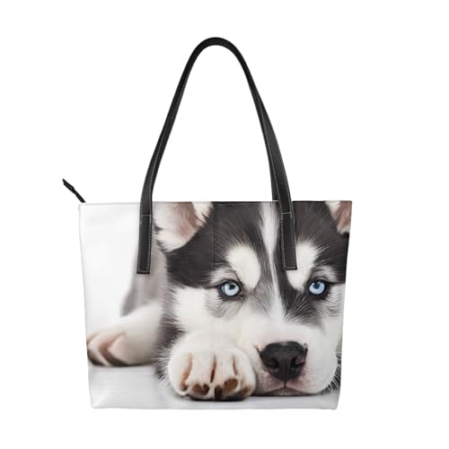 Handtasche mit Husky-Motiv, hochwertiges PU-Leder, wasserdicht und langlebig, perfekt für Reisen, Arbeit und Freizeit, Schwarz, Einheitsgröße Handtasche mit Husky-Motiv, hochwertiges PU-Leder, wasserdicht und langlebig, perfekt für Reisen, Arbeit und Freizeit, Schwarz, Einheitsgröße von ZWLPNZZD