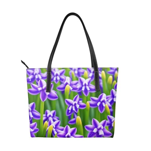Handtasche mit Hyazinthen-Druck, hochwertiges PU-Leder, wasserdicht und langlebig, perfekt für Reisen, Arbeit und Freizeit, Schwarz, Einheitsgröße Handtasche mit Hyazinthen-Druck, hochwertiges PU-Leder, wasserdicht und langlebig, perfekt für Reisen, Arbeit und Freizeit, Schwarz, Einheitsgröße von ZWLPNZZD