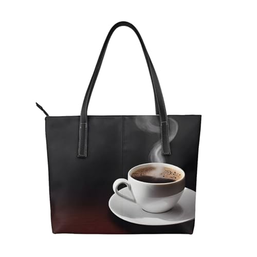 Handtasche mit Kaffeebohnenaufdruck, hochwertiges PU-Leder, wasserdicht und langlebig, perfekt für Reisen, Arbeit und Freizeit, Schwarz, Einheitsgröße Handtasche mit Kaffeebohnenaufdruck, hochwertiges PU-Leder, wasserdicht und langlebig, perfekt für Reisen, Arbeit und Freizeit, Schwarz, Einheitsgröße von ZWLPNZZD