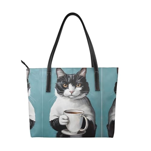 Handtasche mit Katzendruck, hochwertiges PU-Leder, wasserdicht und langlebig, perfekt für Reisen, Arbeit und Freizeit, Schwarz, Einheitsgröße Handtasche mit Katzendruck, hochwertiges PU-Leder, wasserdicht und langlebig, perfekt für Reisen, Arbeit und Freizeit, Schwarz, Einheitsgröße von ZWLPNZZD