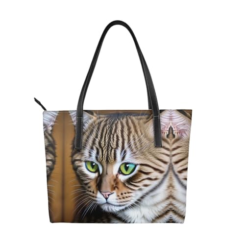 Handtasche mit Katzendruck, hochwertiges PU-Leder, wasserdicht und langlebig, perfekt für Reisen, Arbeit und Freizeit, Schwarz, Einheitsgröße von ZWLPNZZD