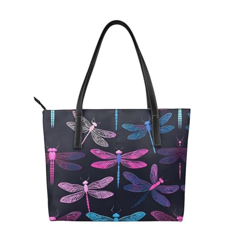 Handtasche mit Libellen-Druck, hochwertiges PU-Leder, wasserdicht und langlebig, perfekt für Reisen, Arbeit und Freizeit, Schwarz, Einheitsgröße Handtasche mit Libellen-Druck, hochwertiges PU-Leder, wasserdicht und langlebig, perfekt für Reisen, Arbeit und Freizeit, Schwarz, Einheitsgröße von ZWLPNZZD