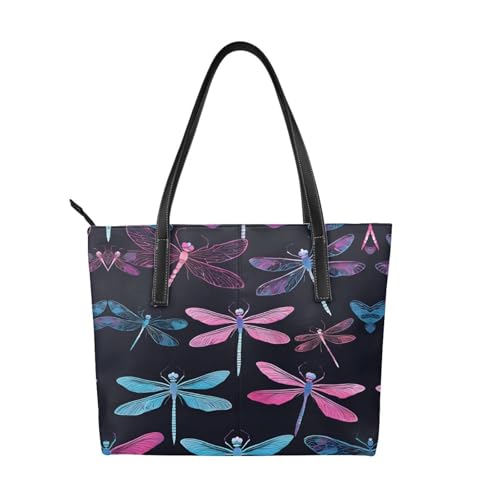 Handtasche mit Libellen-Druck, hochwertiges PU-Leder, wasserdicht und langlebig, perfekt für Reisen, Arbeit und Freizeit, Schwarz, Einheitsgröße Handtasche mit Libellen-Druck, hochwertiges PU-Leder, wasserdicht und langlebig, perfekt für Reisen, Arbeit und Freizeit, Schwarz, Einheitsgröße von ZWLPNZZD