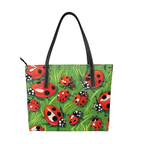 Handtasche mit Marienkäfer-Druck, hochwertiges PU-Leder, wasserdicht und langlebig, perfekt für Reisen, Arbeit und Freizeit, Schwarz, Einheitsgröße Handtasche mit Marienkäfer-Druck, hochwertiges PU-Leder, wasserdicht und langlebig, perfekt für Reisen, Arbeit und Freizeit, Schwarz, Einheitsgröße von ZWLPNZZD