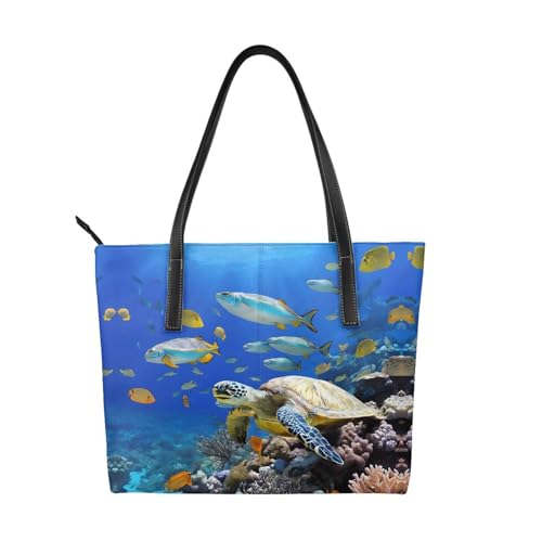 Handtasche mit Meeresschildkröten-Motiv, hochwertiges PU-Leder, wasserdicht und langlebig, perfekt für Reisen, Arbeit und Freizeit, Schwarz, Einheitsgröße Handtasche mit Meeresschildkröten-Motiv, hochwertiges PU-Leder, wasserdicht und langlebig, perfekt für Reisen, Arbeit und Freizeit, Schwarz, Einheitsgröße von ZWLPNZZD