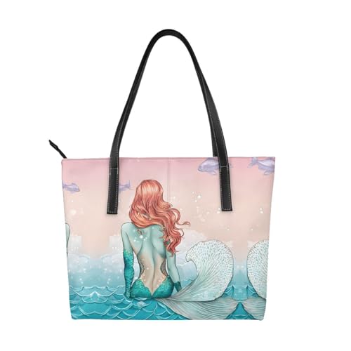 Handtasche mit Meerjungfrauenschwanz-Druck, hochwertiges PU-Leder, wasserdicht und langlebig, perfekt für Reisen, Arbeit und Freizeit, Schwarz, Einheitsgröße Handtasche mit Meerjungfrauenschwanz-Druck, hochwertiges PU-Leder, wasserdicht und langlebig, perfekt für Reisen, Arbeit und Freizeit, Schwarz, Einheitsgröße von ZWLPNZZD