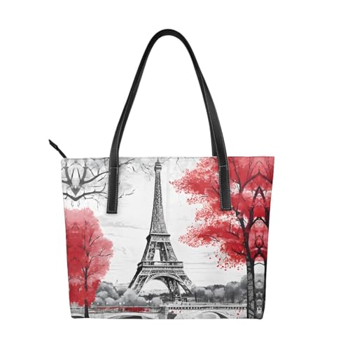 Handtasche mit Paris-Druck, hochwertiges PU-Leder, wasserdicht und langlebig, perfekt für Reisen, Arbeit und Freizeit, Schwarz, Einheitsgröße Handtasche mit Paris-Druck, hochwertiges PU-Leder, wasserdicht und langlebig, perfekt für Reisen, Arbeit und Freizeit, Schwarz, Einheitsgröße von ZWLPNZZD