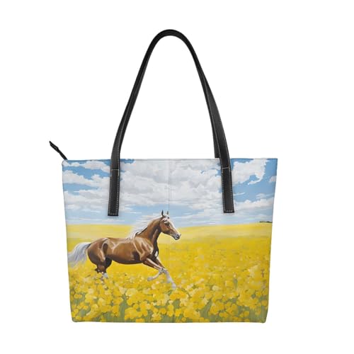 Handtasche mit Pferdemotiv, hochwertiges PU-Leder, wasserdicht und langlebig, perfekt für Reisen, Arbeit und Freizeit, Schwarz, Einheitsgröße Handtasche mit Pferdemotiv, hochwertiges PU-Leder, wasserdicht und langlebig, perfekt für Reisen, Arbeit und Freizeit, Schwarz, Einheitsgröße von ZWLPNZZD