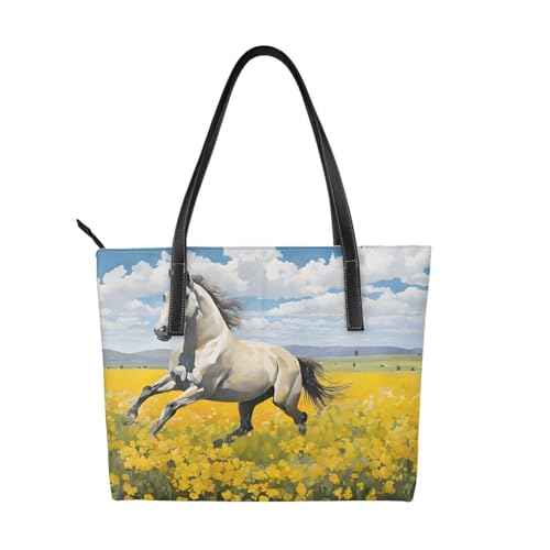 Handtasche mit Pferdemotiv, hochwertiges PU-Leder, wasserdicht und langlebig, perfekt für Reisen, Arbeit und Freizeit, Schwarz, Einheitsgröße Handtasche mit Pferdemotiv, hochwertiges PU-Leder, wasserdicht und langlebig, perfekt für Reisen, Arbeit und Freizeit, Schwarz, Einheitsgröße von ZWLPNZZD