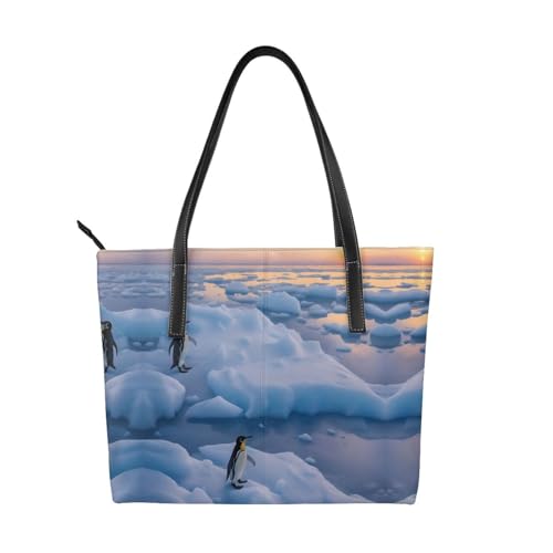 Handtasche mit Pinguin-Motiv und Sonnenuntergang-Druck, hochwertiges PU-Leder, wasserdicht und langlebig, perfekt für Reisen, Arbeit und Freizeit, Schwarz, Einheitsgröße Handtasche mit Pinguin-Motiv und Sonnenuntergang-Druck, hochwertiges PU-Leder, wasserdicht und langlebig, perfekt für Reisen, Arbeit und Freizeit, Schwarz, Einheitsgröße von ZWLPNZZD