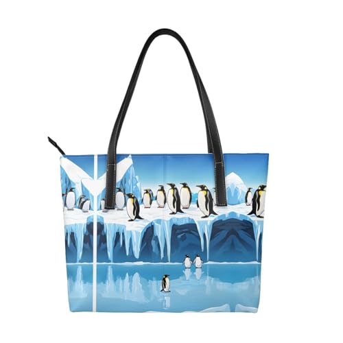 Handtasche mit Pinguine auf dem Iceberg1, hochwertiges PU-Leder, wasserdicht und langlebig, perfekt für Reisen, Arbeit und Freizeit, Schwarz, Einheitsgröße Handtasche mit Pinguine auf dem Iceberg1, hochwertiges PU-Leder, wasserdicht und langlebig, perfekt für Reisen, Arbeit und Freizeit, Schwarz, Einheitsgröße von ZWLPNZZD