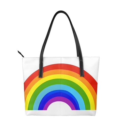 Handtasche mit Regenbogen-Druck, hochwertiges PU-Leder, wasserdicht und langlebig, perfekt für Reisen, Arbeit und Freizeit, Schwarz, Einheitsgröße Handtasche mit Regenbogen-Druck, hochwertiges PU-Leder, wasserdicht und langlebig, perfekt für Reisen, Arbeit und Freizeit, Schwarz, Einheitsgröße von ZWLPNZZD