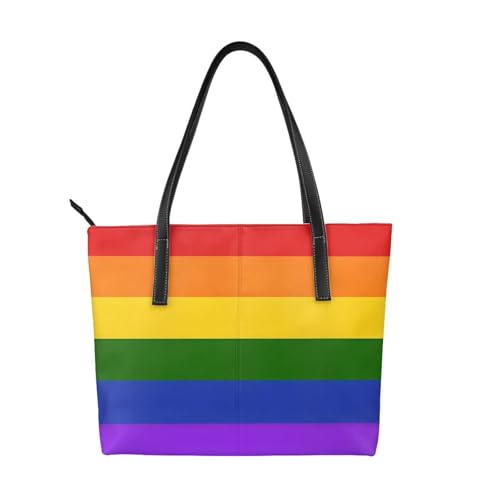Handtasche mit Regenbogen-Flagge, hochwertiges PU-Leder, wasserdicht und langlebig, perfekt für Reisen, Arbeit und Freizeit, Schwarz, Einheitsgröße Handtasche mit Regenbogen-Flagge, hochwertiges PU-Leder, wasserdicht und langlebig, perfekt für Reisen, Arbeit und Freizeit, Schwarz, Einheitsgröße von ZWLPNZZD