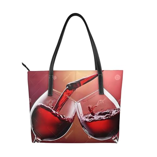 Handtasche mit Rotweinglas-Aufdruck, hochwertiges PU-Leder, wasserdicht und langlebig, perfekt für Reisen, Arbeit und Freizeit, Schwarz, Einheitsgröße Handtasche mit Rotweinglas-Aufdruck, hochwertiges PU-Leder, wasserdicht und langlebig, perfekt für Reisen, Arbeit und Freizeit, Schwarz, Einheitsgröße von ZWLPNZZD