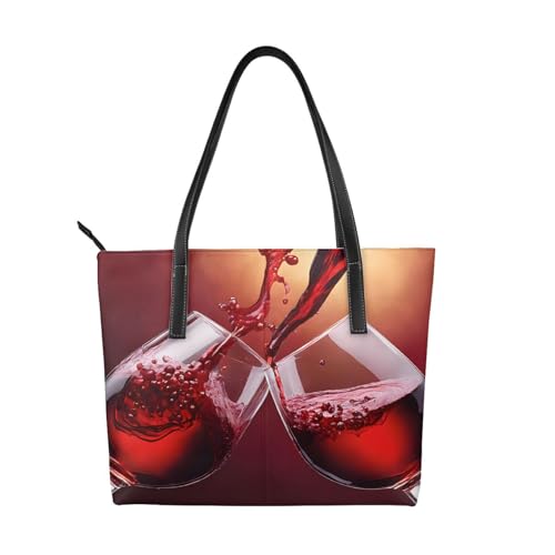 Handtasche mit Rotweinglas-Aufdruck, hochwertiges PU-Leder, wasserdicht und langlebig, perfekt für Reisen, Arbeit und Freizeit, Schwarz, Einheitsgröße Handtasche mit Rotweinglas-Aufdruck, hochwertiges PU-Leder, wasserdicht und langlebig, perfekt für Reisen, Arbeit und Freizeit, Schwarz, Einheitsgröße von ZWLPNZZD