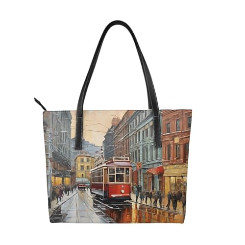 Handtasche mit San Francisco-Druck, hochwertiges PU-Leder, wasserdicht und langlebig, perfekt für Reisen, Arbeit und Freizeit, Schwarz, Einheitsgröße Handtasche mit San Francisco-Druck, hochwertiges PU-Leder, wasserdicht und langlebig, perfekt für Reisen, Arbeit und Freizeit, Schwarz, Einheitsgröße von ZWLPNZZD