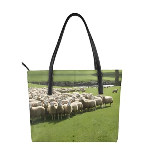 Handtasche mit Schaf- und Lämmer-Druck, hochwertiges PU-Leder, wasserdicht und langlebig, perfekt für Reisen, Arbeit und Freizeit, Schwarz, Einheitsgröße Handtasche mit Schaf- und Lämmer-Druck, hochwertiges PU-Leder, wasserdicht und langlebig, perfekt für Reisen, Arbeit und Freizeit, Schwarz, Einheitsgröße von ZWLPNZZD