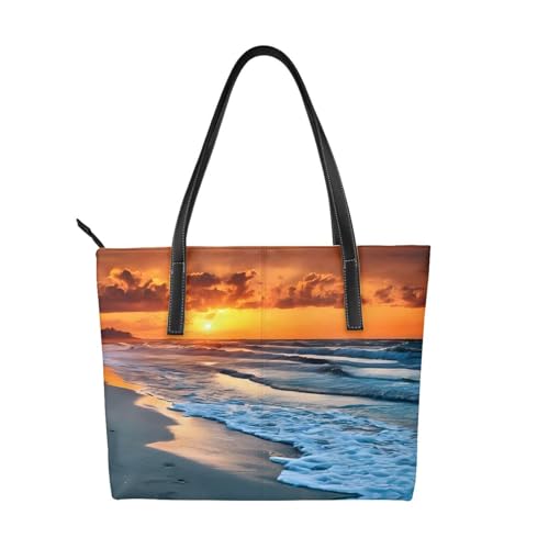 Handtasche mit Sonnenuntergang-Druck, hochwertiges PU-Leder, wasserdicht und langlebig, perfekt für Reisen, Arbeit und Freizeit, Schwarz, Einheitsgröße Handtasche mit Sonnenuntergang-Druck, hochwertiges PU-Leder, wasserdicht und langlebig, perfekt für Reisen, Arbeit und Freizeit, Schwarz, Einheitsgröße von ZWLPNZZD