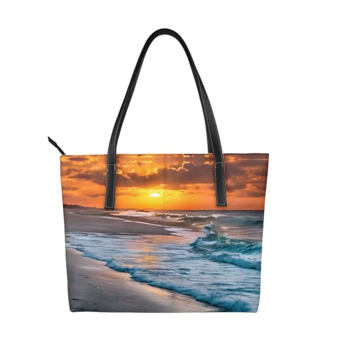Handtasche mit Sonnenuntergang-Druck, hochwertiges PU-Leder, wasserdicht und langlebig, perfekt für Reisen, Arbeit und Freizeit, Schwarz, Einheitsgröße Handtasche mit Sonnenuntergang-Druck, hochwertiges PU-Leder, wasserdicht und langlebig, perfekt für Reisen, Arbeit und Freizeit, Schwarz, Einheitsgröße von ZWLPNZZD