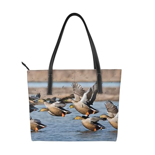 Handtasche mit Stockenten-Motiv, hochwertiges PU-Leder, wasserdicht und langlebig, perfekt für Reisen, Arbeit und Freizeit, Schwarz, Einheitsgröße Handtasche mit Stockenten-Motiv, hochwertiges PU-Leder, wasserdicht und langlebig, perfekt für Reisen, Arbeit und Freizeit, Schwarz, Einheitsgröße von ZWLPNZZD