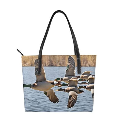 Handtasche mit Stockenten-Motiv, hochwertiges PU-Leder, wasserdicht und langlebig, perfekt für Reisen, Arbeit und Freizeit, Schwarz, Einheitsgröße Handtasche mit Stockenten-Motiv, hochwertiges PU-Leder, wasserdicht und langlebig, perfekt für Reisen, Arbeit und Freizeit, Schwarz, Einheitsgröße von ZWLPNZZD