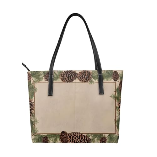 Handtasche mit Tannenzapfen-Bordüre, hochwertiges PU-Leder, wasserdicht und langlebig, perfekt für Reisen, Arbeit und Freizeit, Schwarz, Einheitsgröße Handtasche mit Tannenzapfen-Bordüre, hochwertiges PU-Leder, wasserdicht und langlebig, perfekt für Reisen, Arbeit und Freizeit, Schwarz, Einheitsgröße von ZWLPNZZD