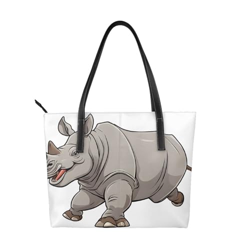 Handtasche mit Tiernashorn-Druck, hochwertiges PU-Leder, wasserdicht und langlebig, perfekt für Reisen, Arbeit und Freizeit, Schwarz, Einheitsgröße Handtasche mit Tiernashorn-Druck, hochwertiges PU-Leder, wasserdicht und langlebig, perfekt für Reisen, Arbeit und Freizeit, Schwarz, Einheitsgröße von ZWLPNZZD