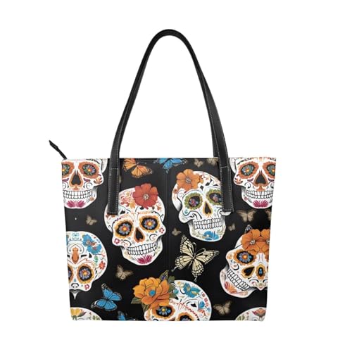 Handtasche mit Totenkopf-Motiv, hochwertiges PU-Leder, wasserdicht und langlebig, perfekt für Reisen, Arbeit und Freizeit, Schwarz, Einheitsgröße Handtasche mit Totenkopf-Motiv, hochwertiges PU-Leder, wasserdicht und langlebig, perfekt für Reisen, Arbeit und Freizeit, Schwarz, Einheitsgröße von ZWLPNZZD