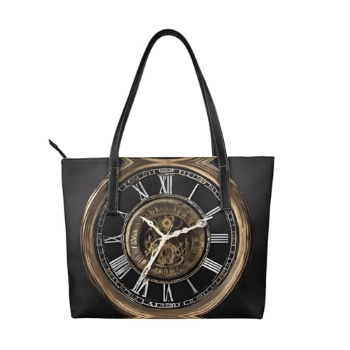 Handtasche mit Uhr-Getriebe-Druck, hochwertiges PU-Leder, wasserdicht und langlebig, perfekt für Reisen, Arbeit und Freizeit, Schwarz, Einheitsgröße Handtasche mit Uhr-Getriebe-Druck, hochwertiges PU-Leder, wasserdicht und langlebig, perfekt für Reisen, Arbeit und Freizeit, Schwarz, Einheitsgröße von ZWLPNZZD